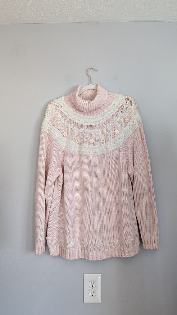 Vintage Coquette Style Pink Turtleneck Sweater by 