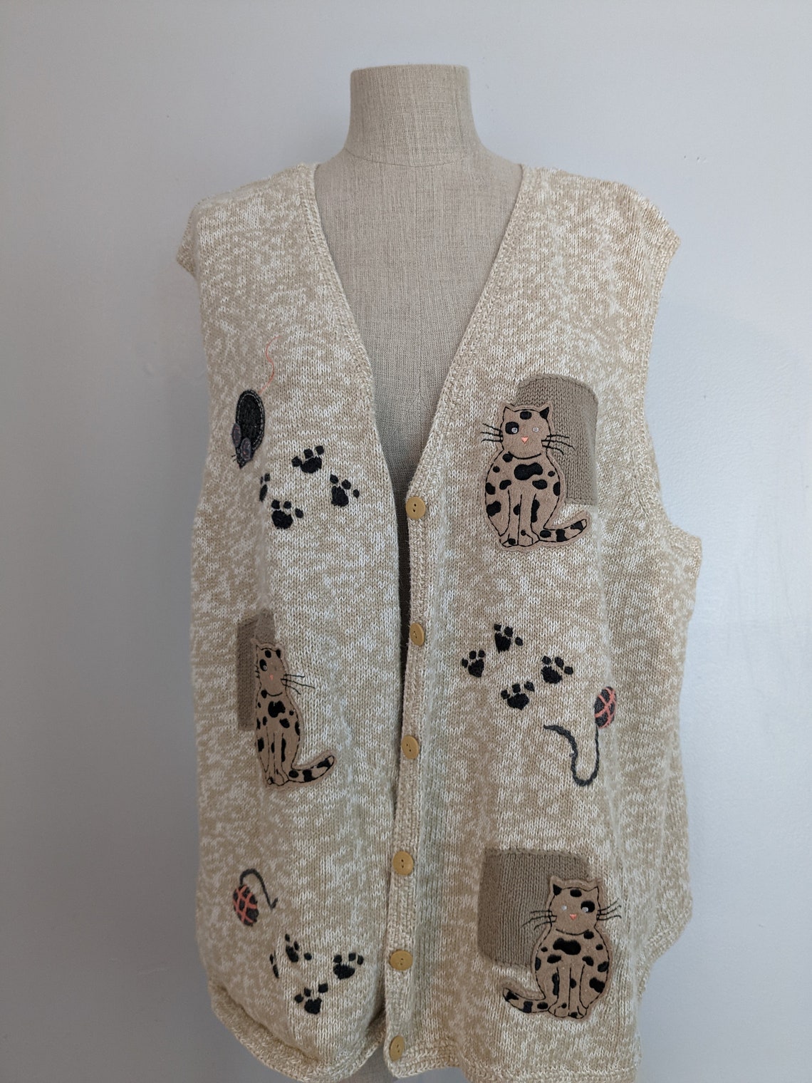 Vintage Embroidered Cat Sweater Vest by Christopher & Banks Etsy