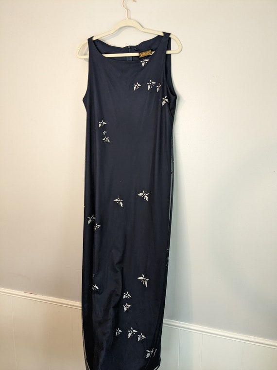 90s Glitter Butterfly Blue Overlay Maxi Dress by V