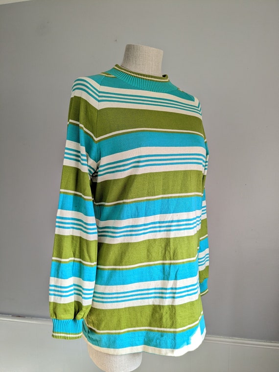 Vintage 80s Green and Blue Striped Top by Aileen