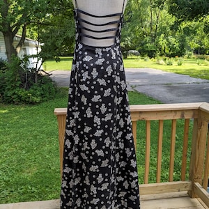 Vintage 90s Deadstock Strapless Black and Silver Glitter Flower Prom Dress by Morgan and Co