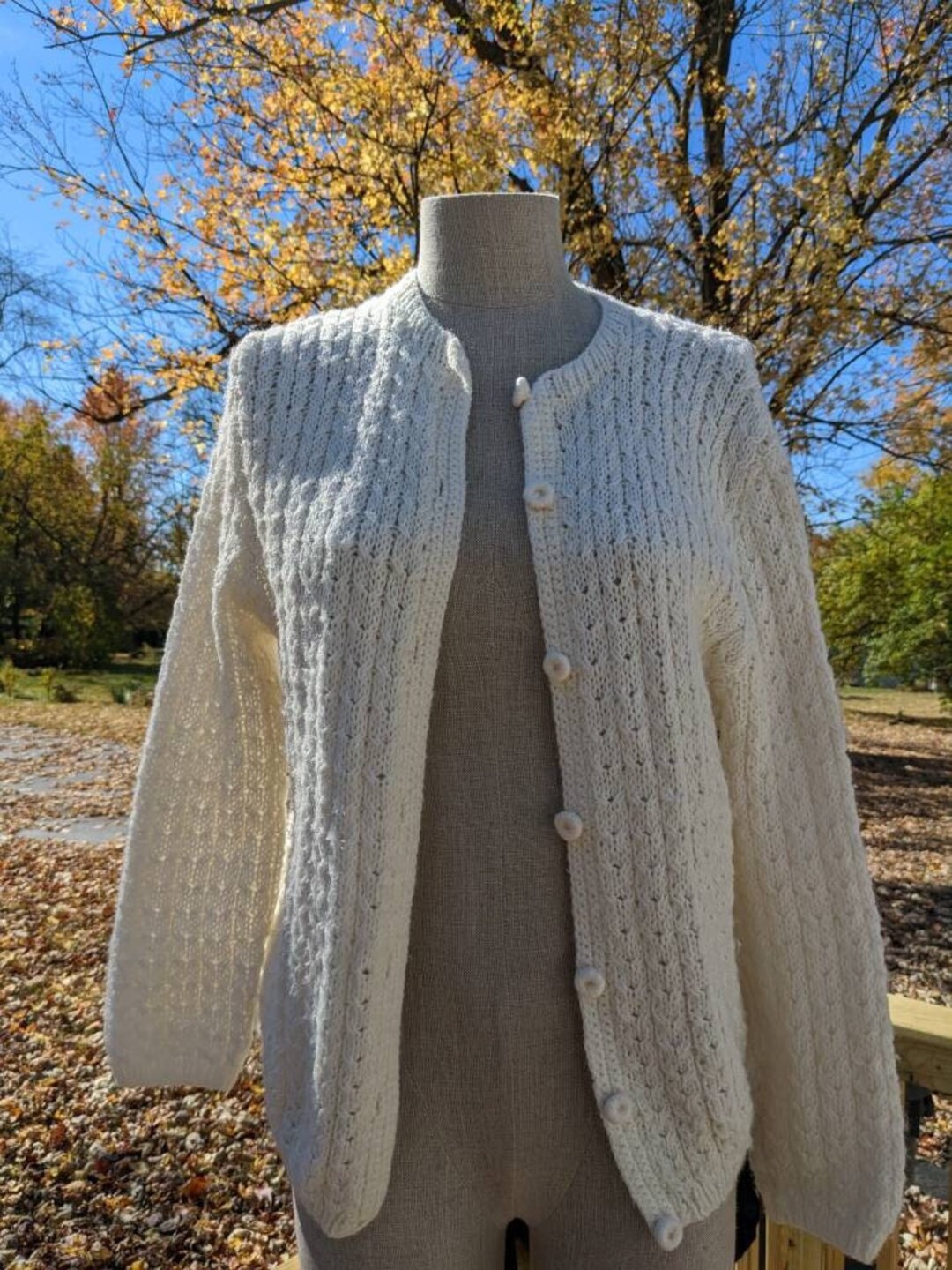 Vintage Knit Cream Cardigan Etsy