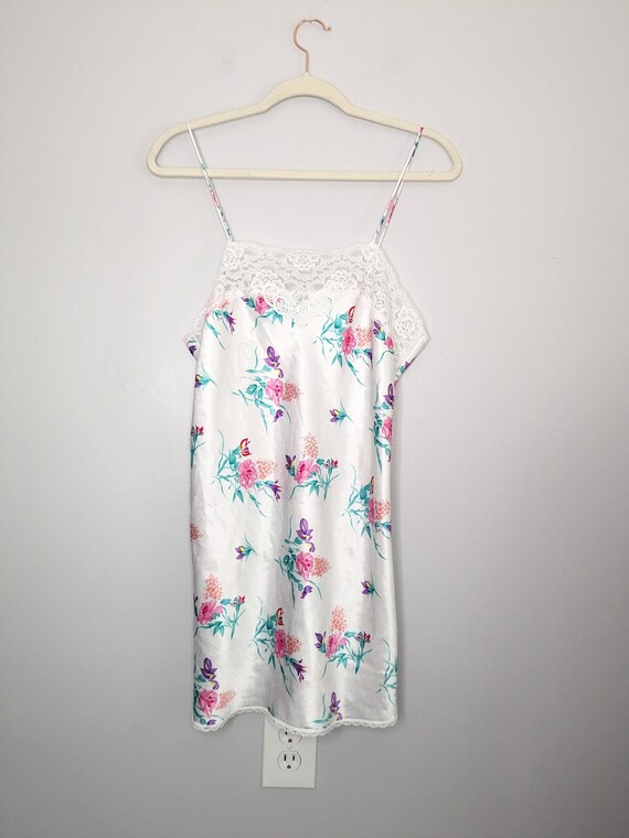 Vintage 90s White Floral Slip Dress by Deena