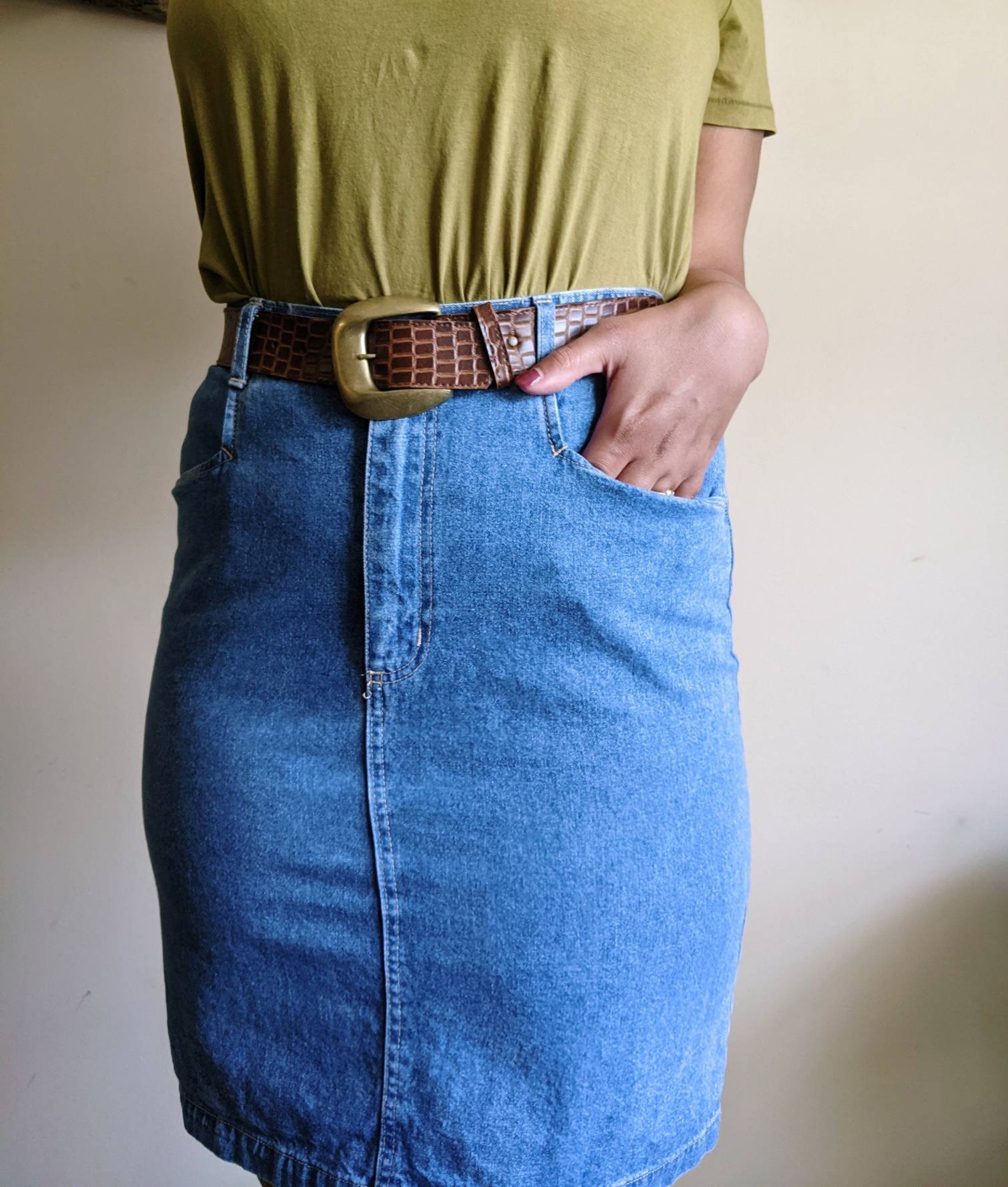 High Waisted Jean Skirt and Belt by Denim and Co Etsy