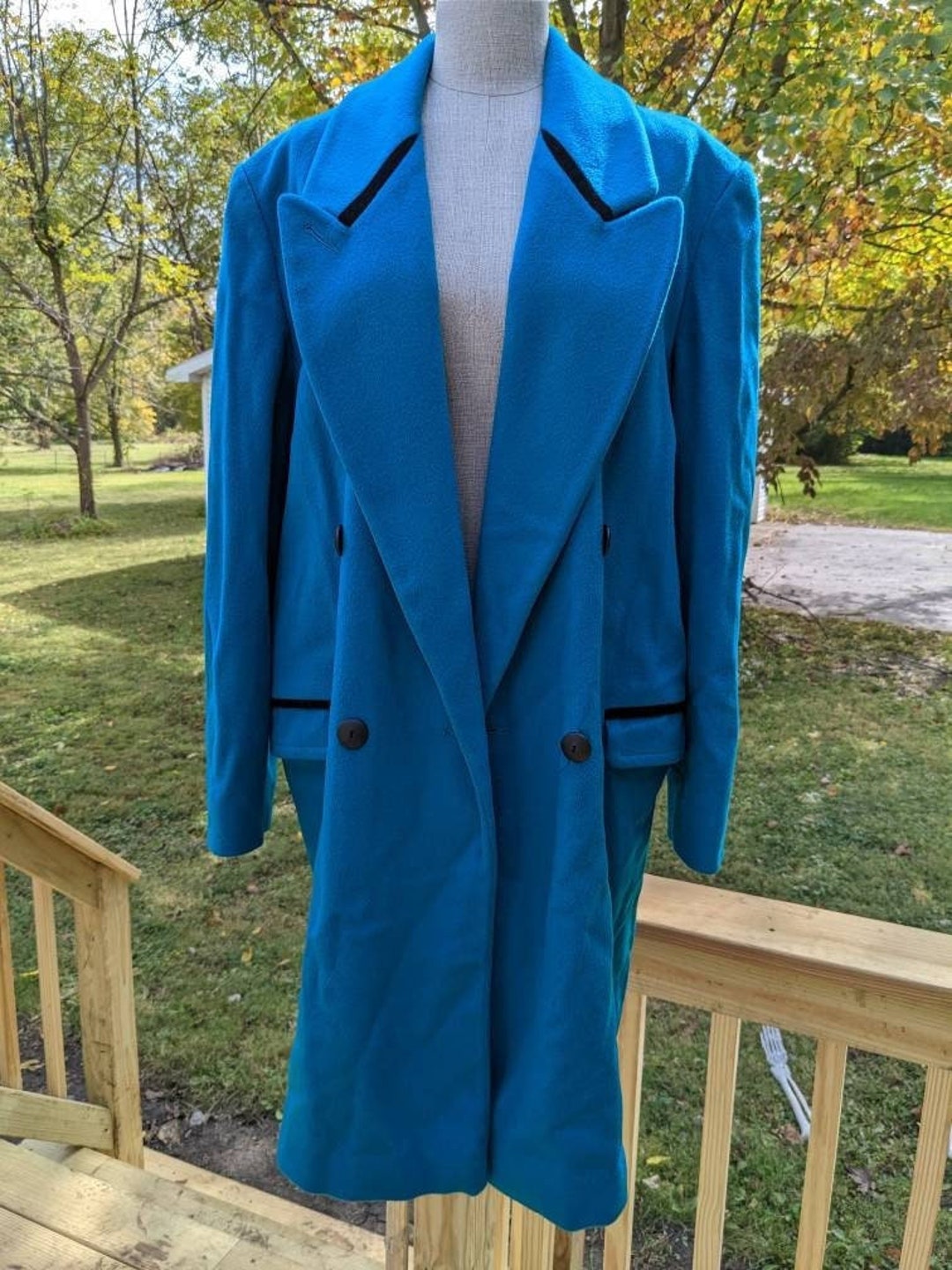 90s Teal Double Breasted Wool Coat by Phillip Courtney - Etsy