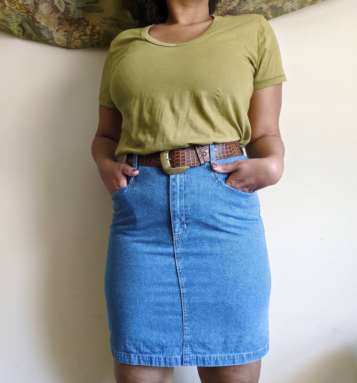 High Waisted Jean Skirt and Belt by Denim and Co Etsy