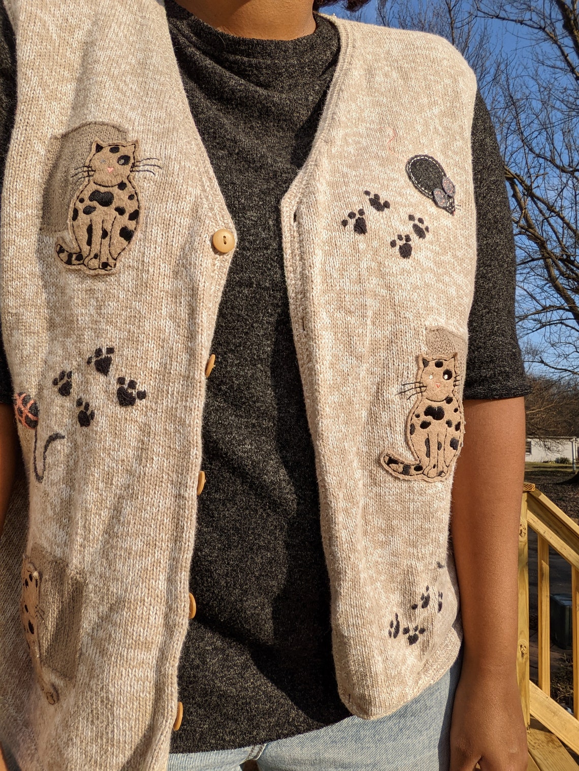 Vintage Embroidered Cat Sweater Vest by Christopher & Banks Etsy