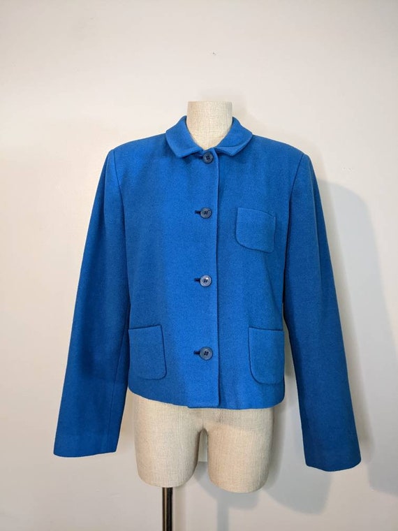 90s Harve Benard Cropped Blue Wool Jacket