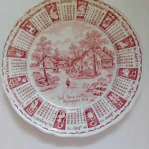 Red Transferware Plate Staffordshire