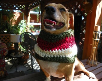 Christmas Dog Scarf  Cowl  Red Green and Ivory with Gold Specks Sizes XSmall-XXXLarge