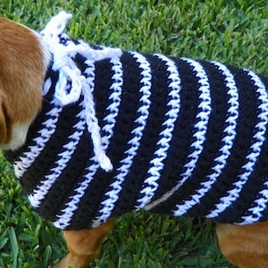 Dog Sweater Black and White Stripes Size Med-wide Hand Made Ready to