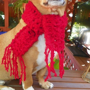 Red  Dog Scarf Size Large 25&quot;x2-1/2  Thick Bulky Yarn Ready To Ship
