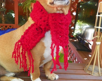 Red  Dog Scarf Size Large 25"x2-1/2  Thick Bulky Yarn Ready To Ship