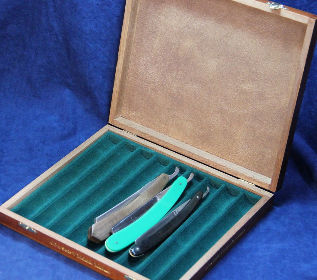 Straight Razor Collection Storage Case, Repurposed Wooden Cigar Box