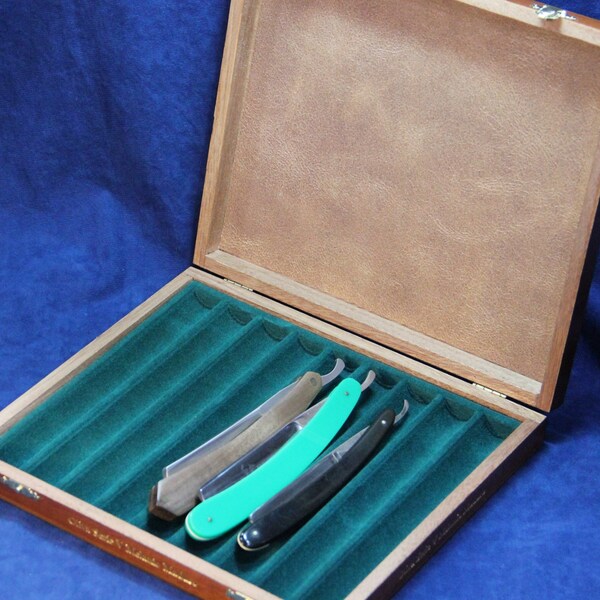 Straight Razor Collection Storage Case, Re-purposed Wooden Cigar Box, Holds 9 razors (Box No. 671)