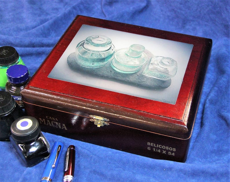 Ink Bottle Storage Case Re Purposed Cigar Box Adjustable Image 0