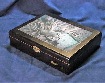 Steampunk (?) Keepsake Box, Storage Box, Treasure Box, Re-purposed Wooden Cigar Box, Decopauge, OOAK  (Box No. 398)