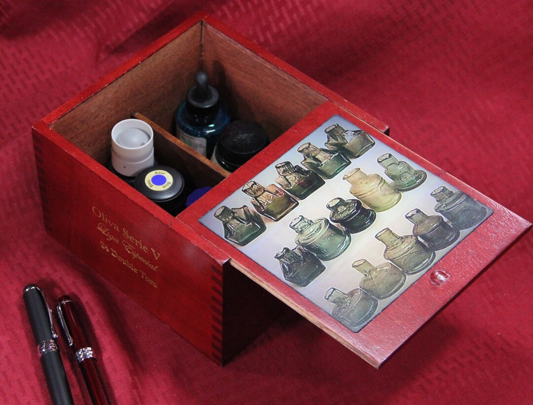 Ink Bottle Storage Case Repurposed Wooden Cigar Box Etsy