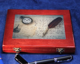Fountain Pen Collection Storage Case, Re-purposed Wooden Cigar Box, Holds 11 pens (Box No. 716)