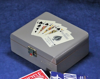Playing Cards Storage Box, Repurposed Wooden Cigar Box. Holds 4 Decks  (Box #674)