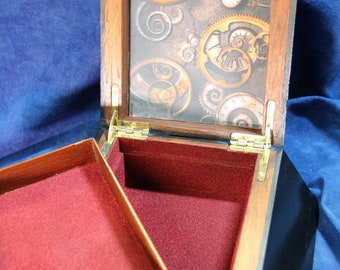 Steampunk Valet Box, Man's Jewelry Box, Bureau Box, Re-purposed Wooden Cigar Box, Decopauge, OOAK  (Box No. 402)