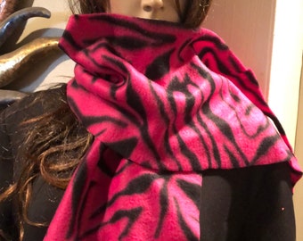 Hot Pink and Black Zebra Fleece Scarf Child-Adult Free Shipping