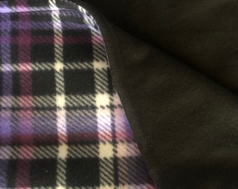 Purple and Black Plaid Reversible Blanket with a Black Backing