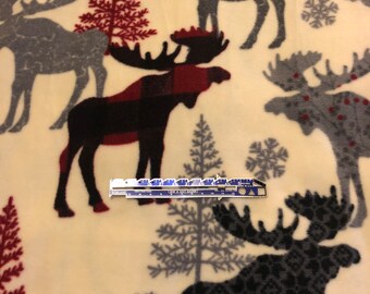 Christmas Moose and Christmas Trees Reversible with  Buffalo Print 36”x60