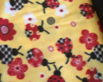 Flowers and Lady Bugs  Reversible Fleece Blanket Choose from Sewn or Tied and Red or Black Backing