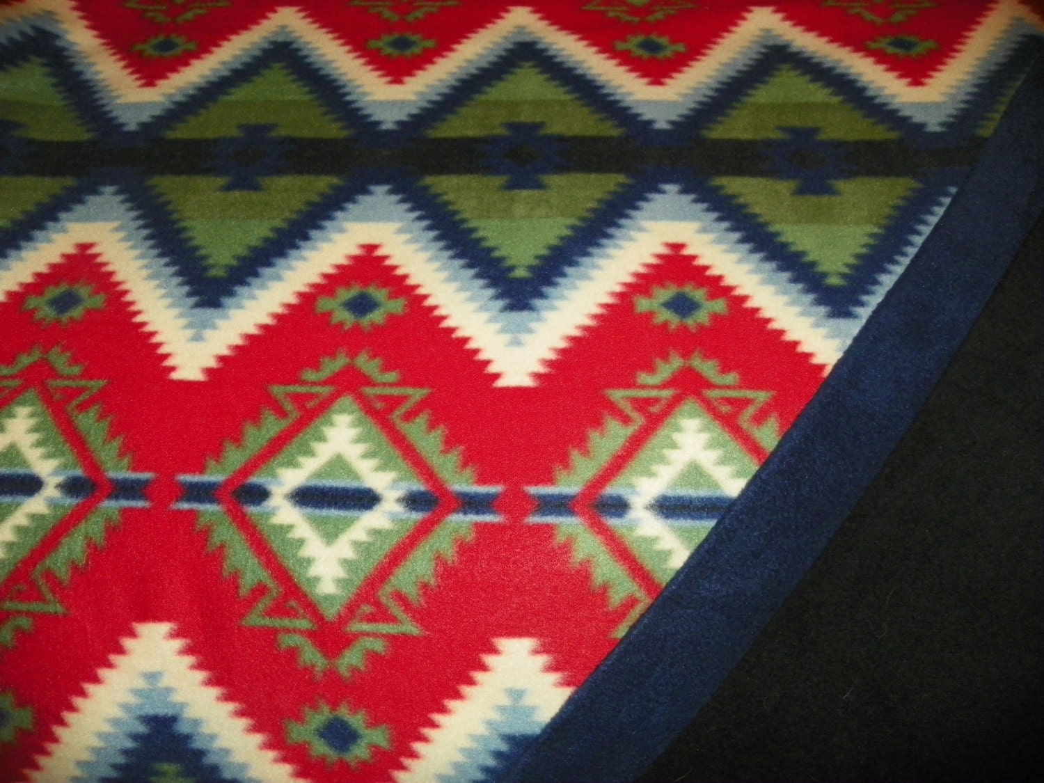 Navajo Blanket Choose From Navy or Back Backing Double Fleece Sewn or