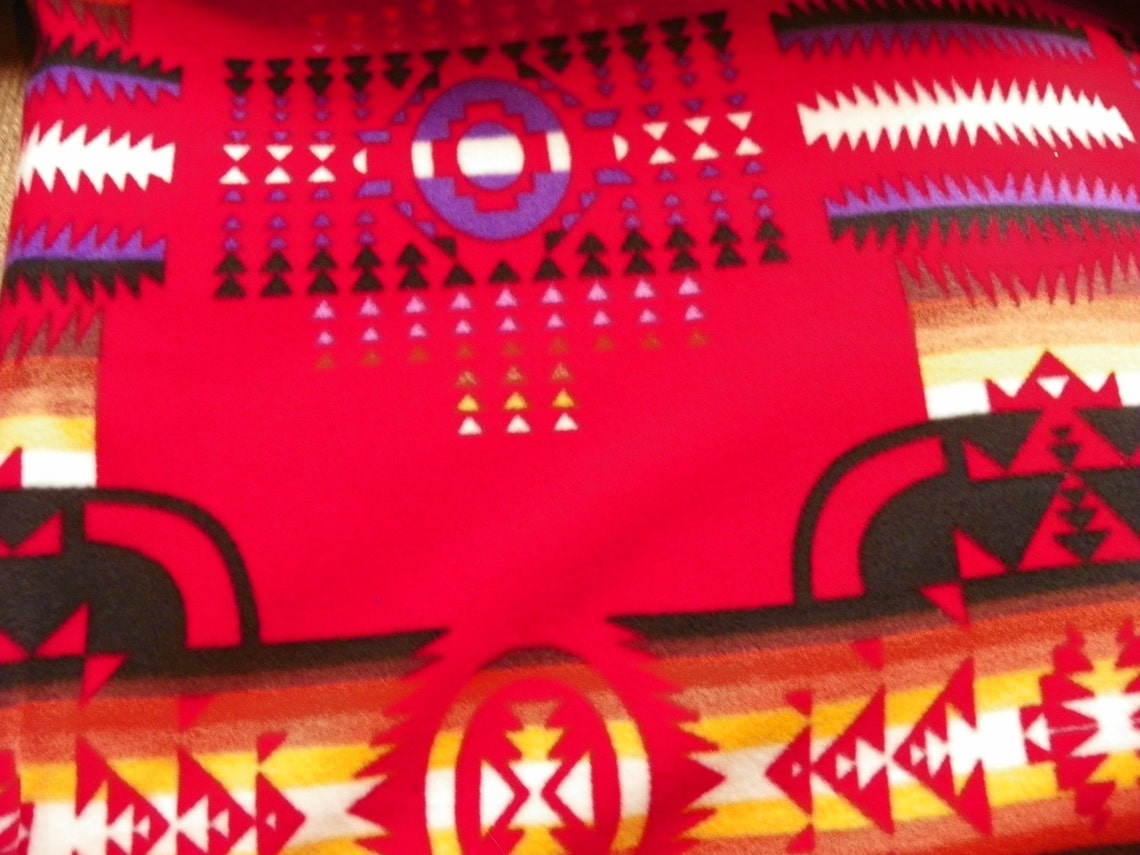 Red Navajo Reversible Blanket With a Black Backing Choose From Sewn or