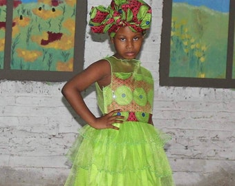 Apple Green Dress, Ankara Girl Dress, Special Occasion Dress, Flower Girl Dress, Girls Party Dress, Girls Birthday Dress, African Dress