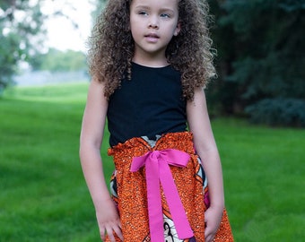 Ankara Orange Skirt, Ankara Skirt, Kids African Skirt, Fall Skirt, School Skirt