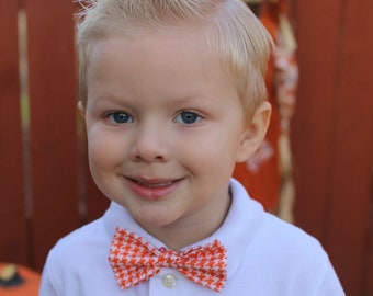 Orange Houndstooth Bow Tie, Boys Bow Tie, Baby Bow Tie, Pre-Tied Bow Tie