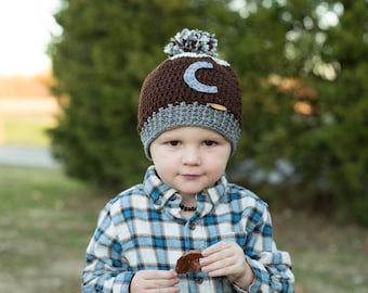 Monogram Beanie, Crochet Boys Beanie, Pompom Beanie, Photoprop Hat