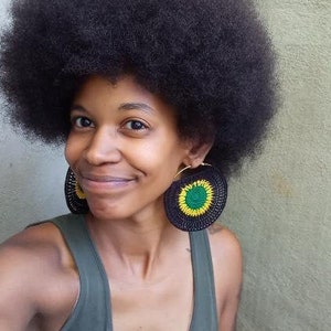 Jamaican Hoop Earrings, Hoop Earrings, Crochet Hoop Earrings, Jamaica Flag Colors Earrings, Hoop Earrings, Rastafarian Earrings