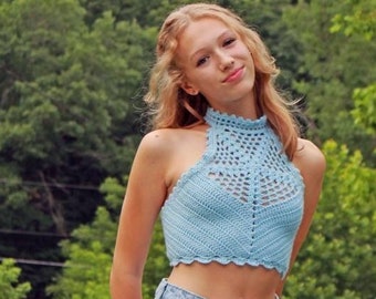 Crochet Halter Top, Summer Top, Crochet Top, Crochet Crop Top, Crochet Choker Top