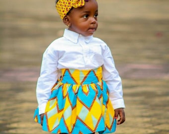 Kids Ankara Skirt, African Print Skirt, Ankara Skirt, Kid Chevron Skirt, Yellow Chevron Skirt