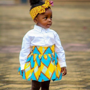 Kids Ankara Skirt, African Print Skirt, Ankara Skirt, Kid Chevron Skirt, Yellow Chevron Skirt image 1