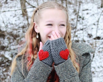 Valentine Mittens, Red Hearts Mittens, Fingerless Mittens, Fingerless Gloves, Pink Hearts Mittens