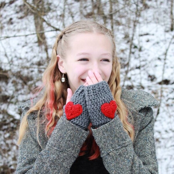 Valentine Mittens, Red Hearts Mittens, Fingerless Mittens, Fingerless Gloves, Pink Hearts Mittens