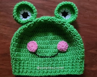 Frog Beanie, Green Frog Beanie, Unisex Hat, Baby Beanie, Baby Photoprop, Baby Crochet Hat, Kids Hat
