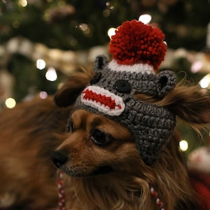 Dog Sock Monkey Hat, Dog Gray Hat, Dog Brown Hat, Dog Crochet Hat, Dog Handmade Hat, Dog Winter Hat