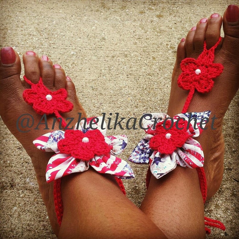 4th of July Barefoot Sandals July 4th Sandals Patriotic Barefoot Sandals Crochet Barefoot Sandals