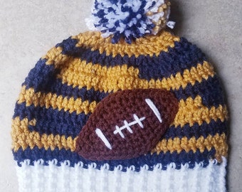 Los Angeles Rams Beanie, Baby Crochet Football Hat, Unisex beanie, Sports Spirit Beanie, NFL Hat, Blue Gold and White Hat