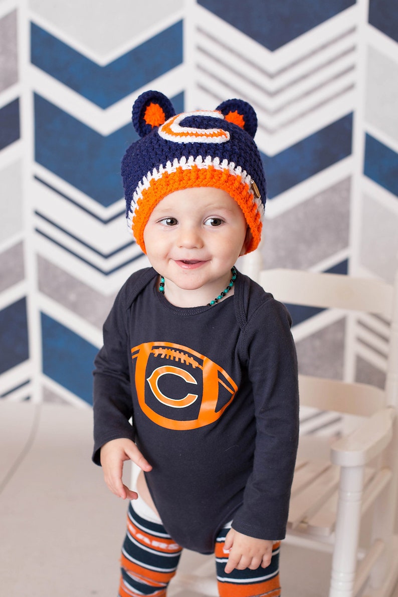 Chicago Bears Beanie, Unisex Chicago Bears Hat, Baby Beanie, Baby Photoprop, Football Hat, Baby Crochet Football Hat image 4