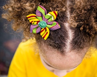 Kente Flower Hair Clip, Kente Hair Clip, African Hair Clip,  Girls Hair Clip, Yellow Ankara Barrette, Yellow Barrette