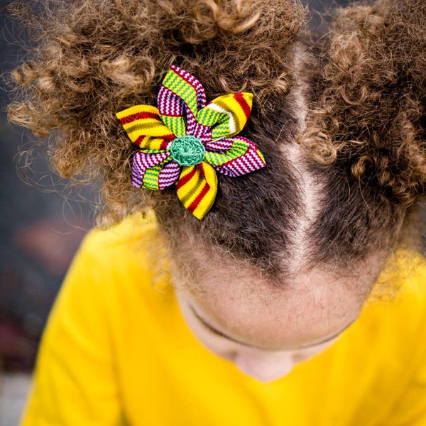 Kente Flower Hair Clip, Kente Hair Clip, African Hair Clip,  Girls Hair Clip, Yellow Ankara Barrette, Yellow Barrette