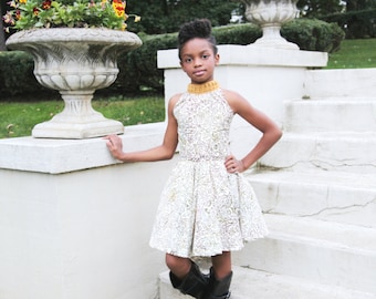 Vestido Feuille, vestido africano de las niñas, vestido de las niñas Ankara, ropa africana