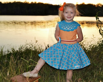 Teal and Orange Dress, Fall Dress, Girls Autumn Dress, Girls Teal Dress